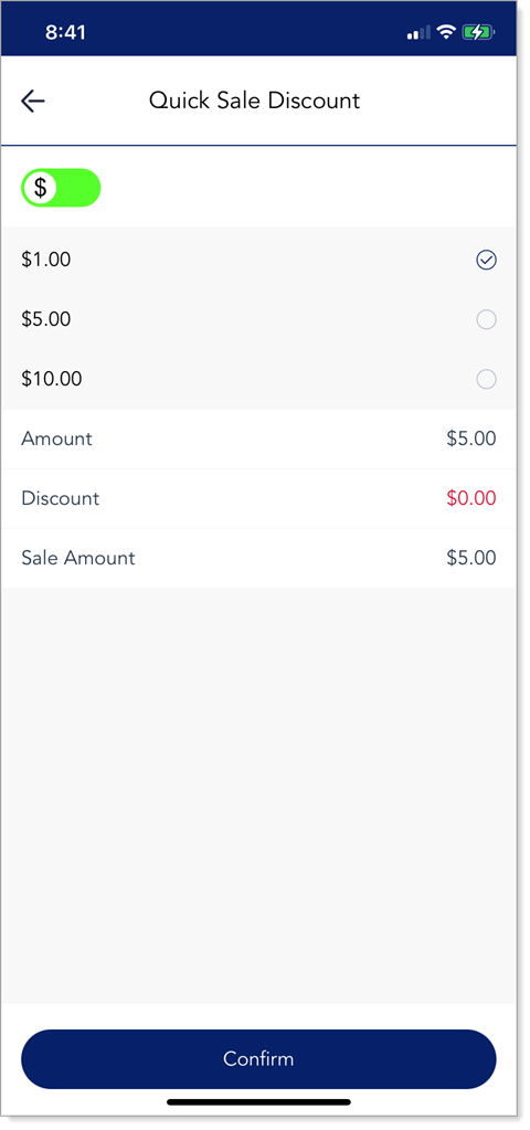 Quick Sale Discount with dollar option selected