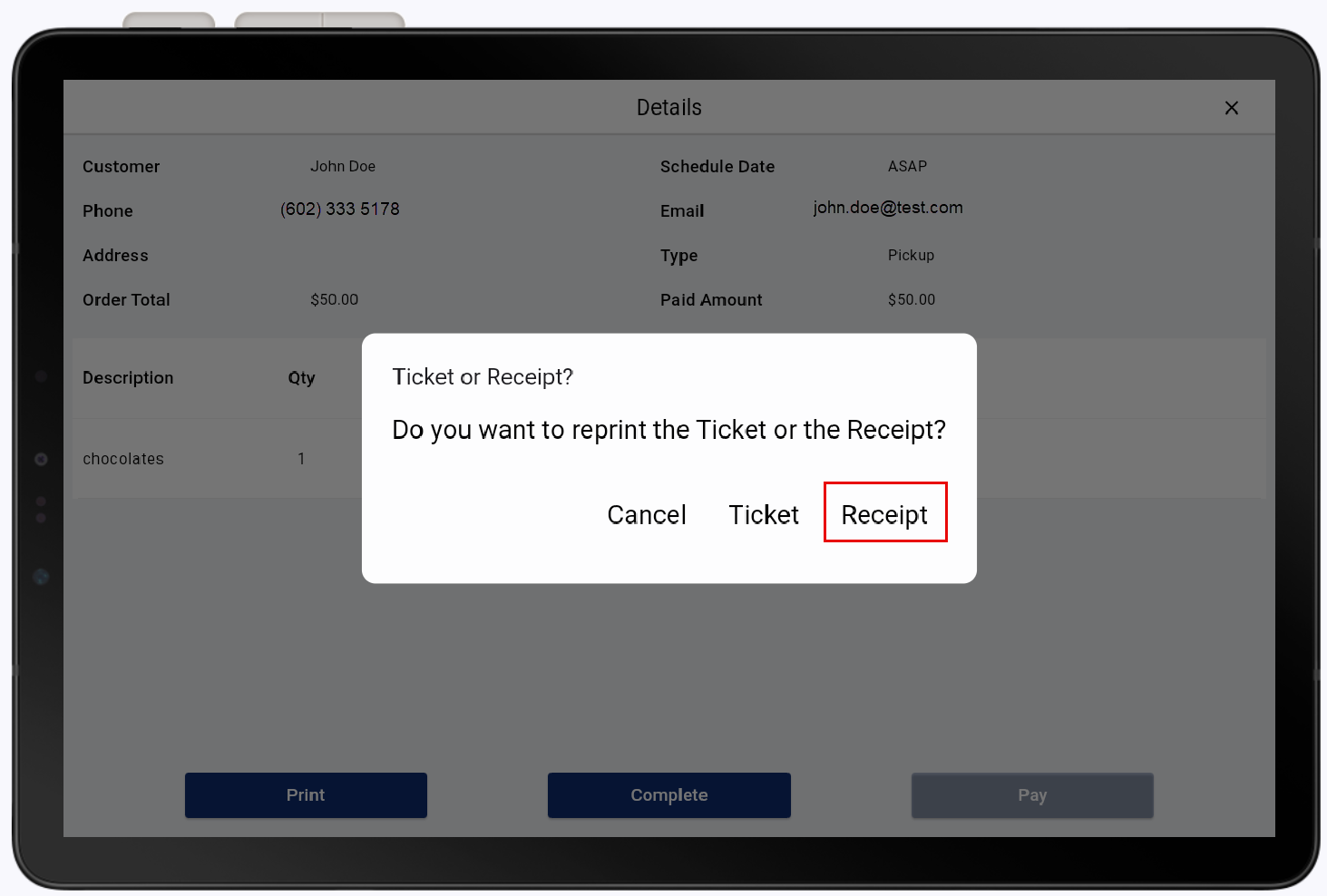 choose receipt option