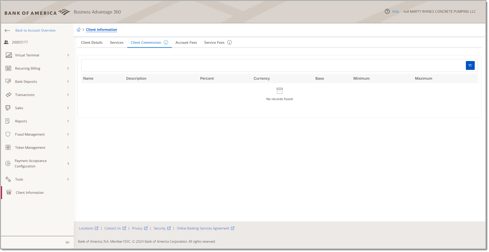 merchant services client info client commission