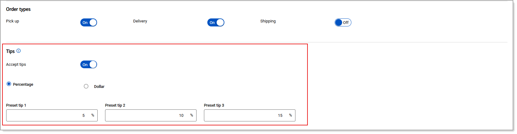 Tip settings