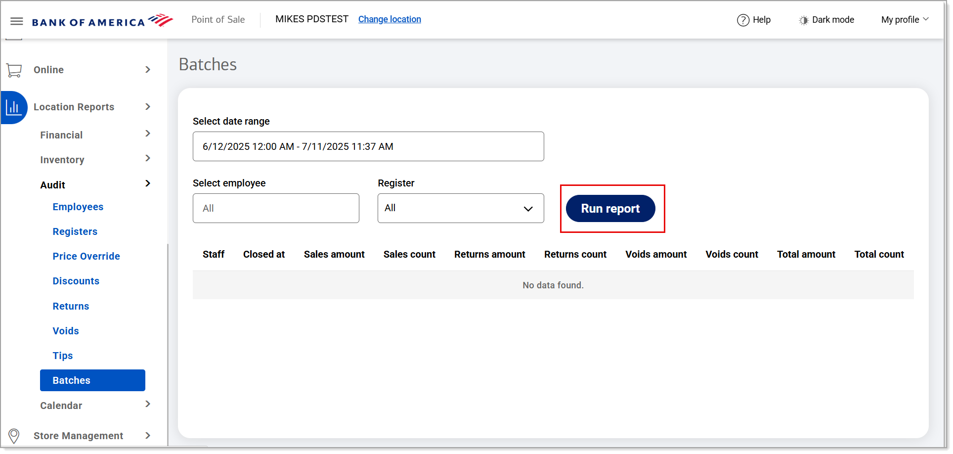 Run report option