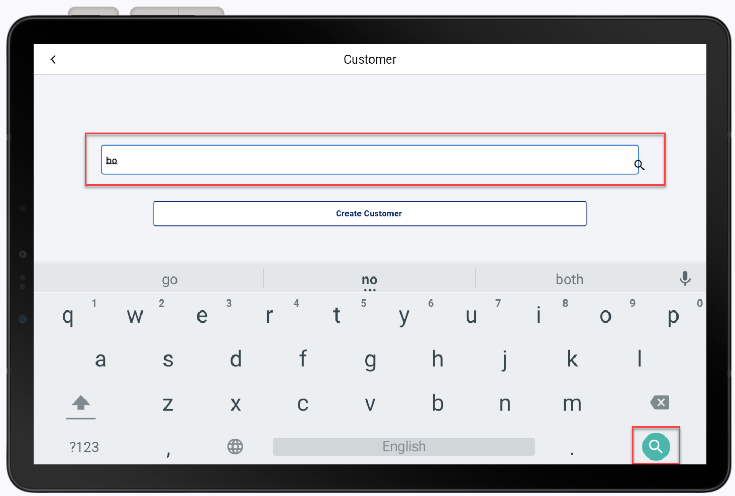 Customer search field highlighted.