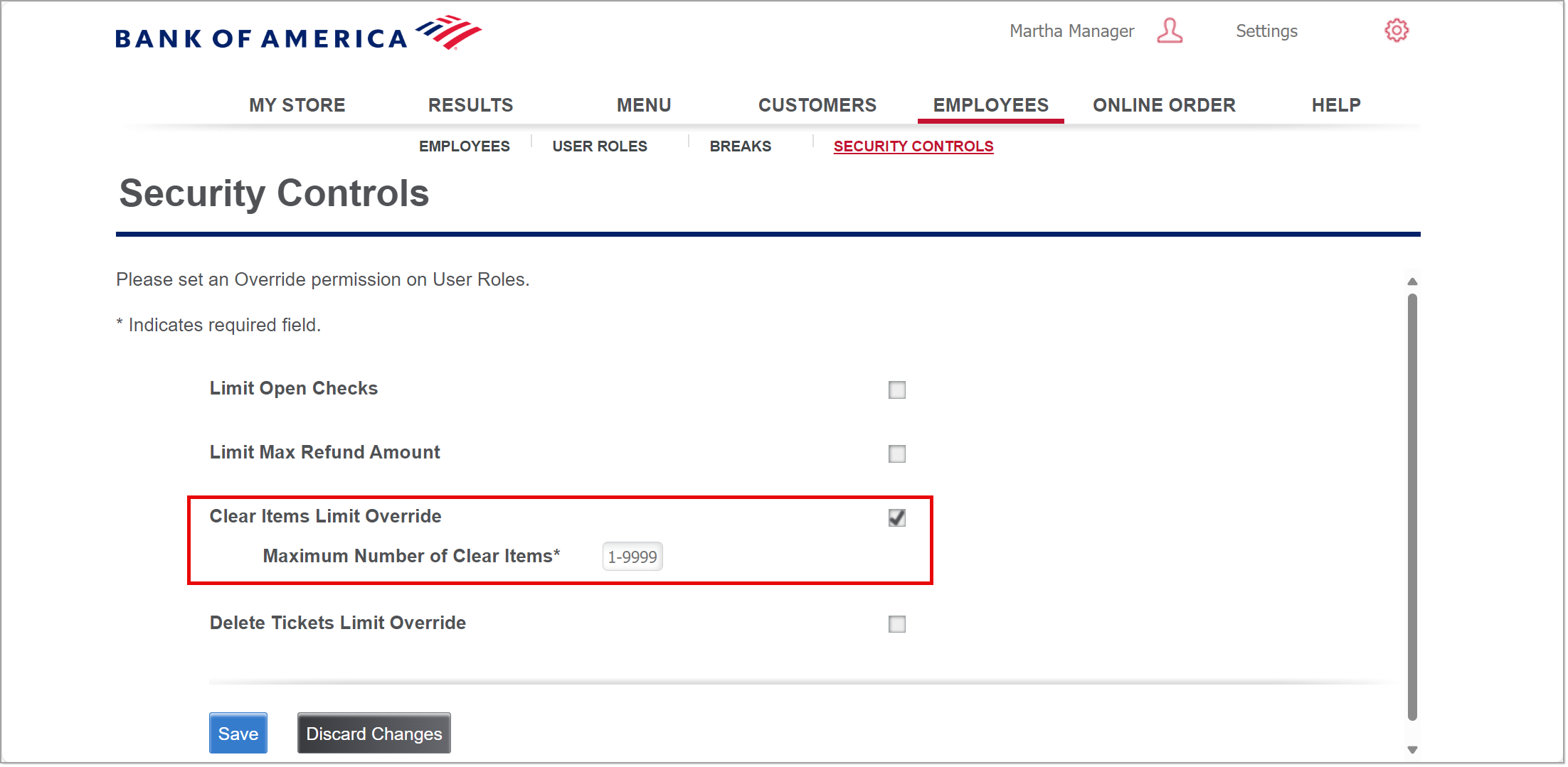 clear items limit override with maximum number field visible