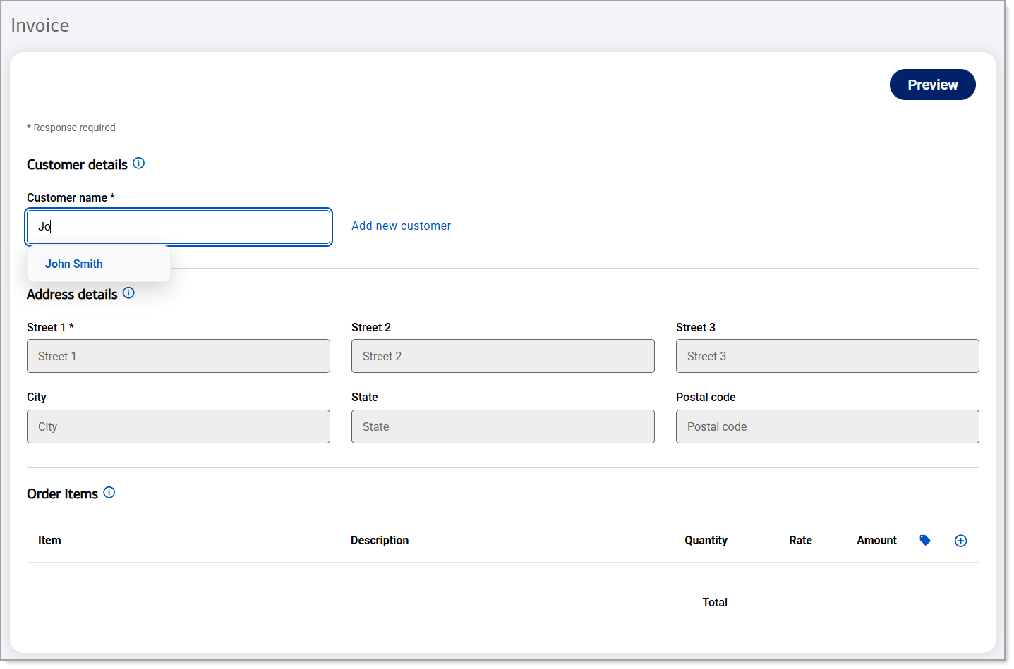 Customer name field in the Customer details screen.