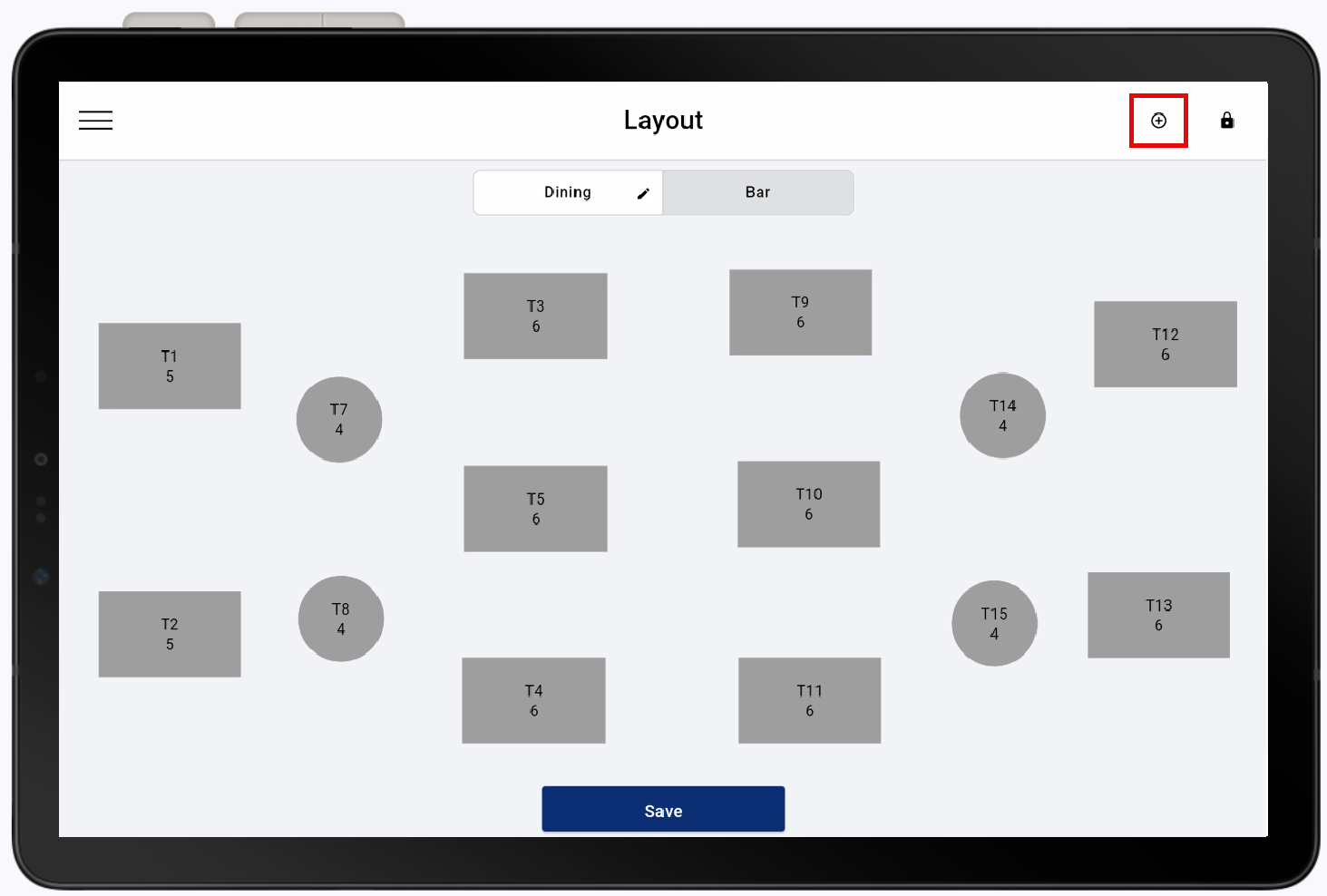 Plus icon highlighted in Layout display.