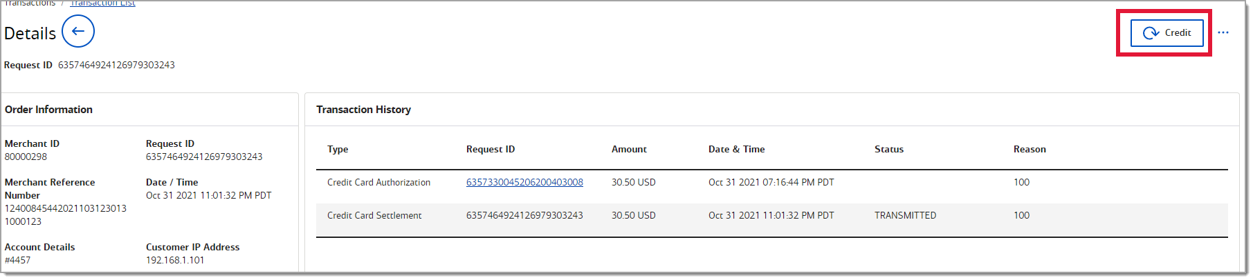 credit a recurring billing transaction