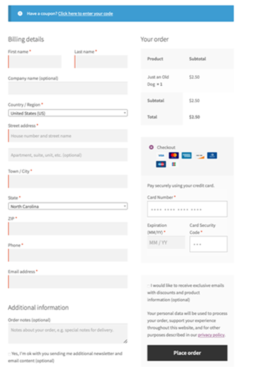 Checkout API payment form