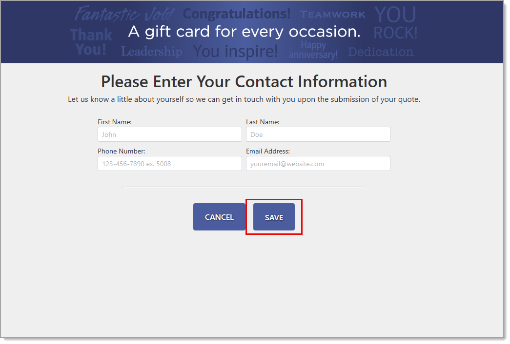 Save highlighted in Contact information form.