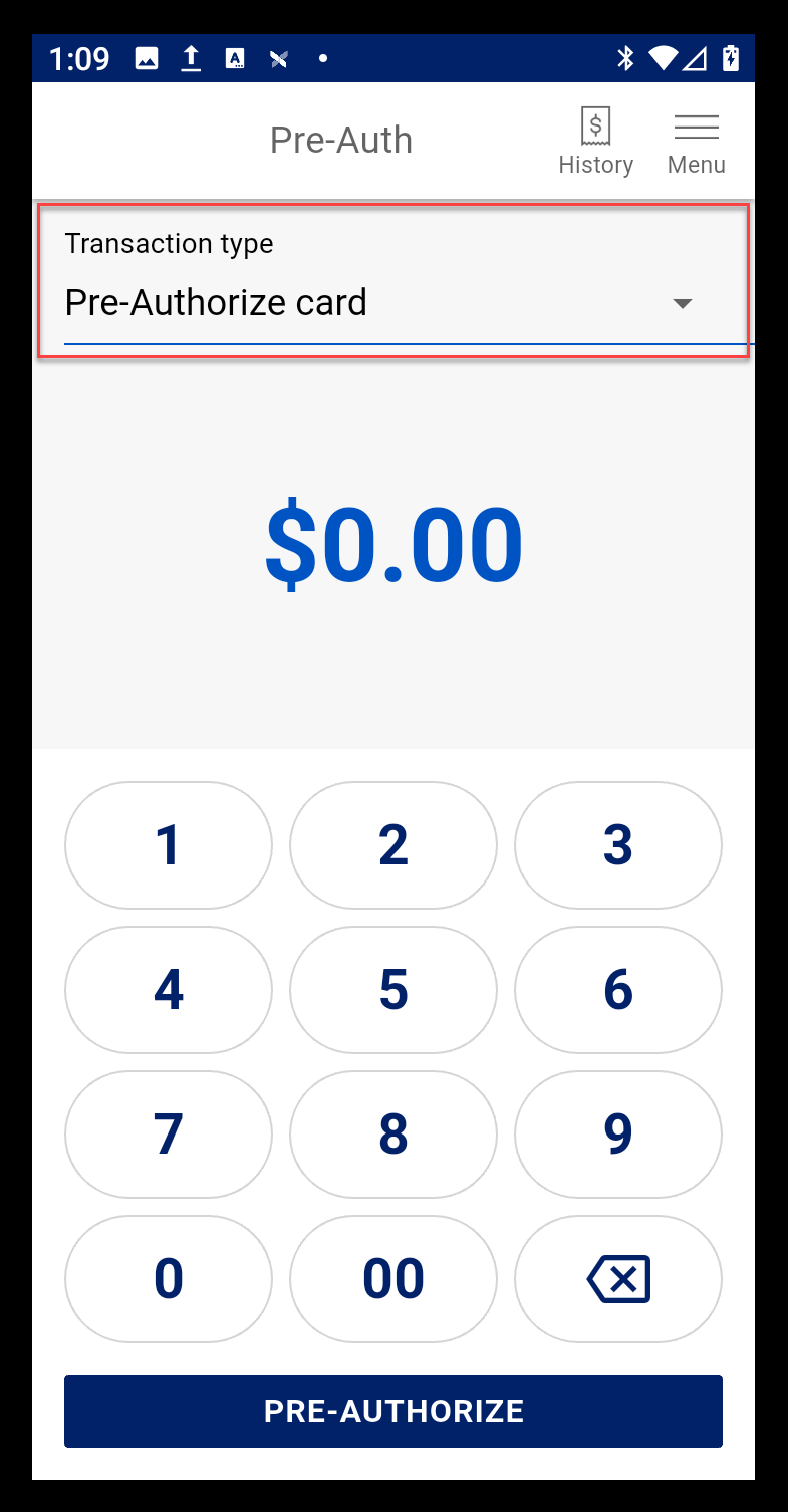 Pre-authorize card option