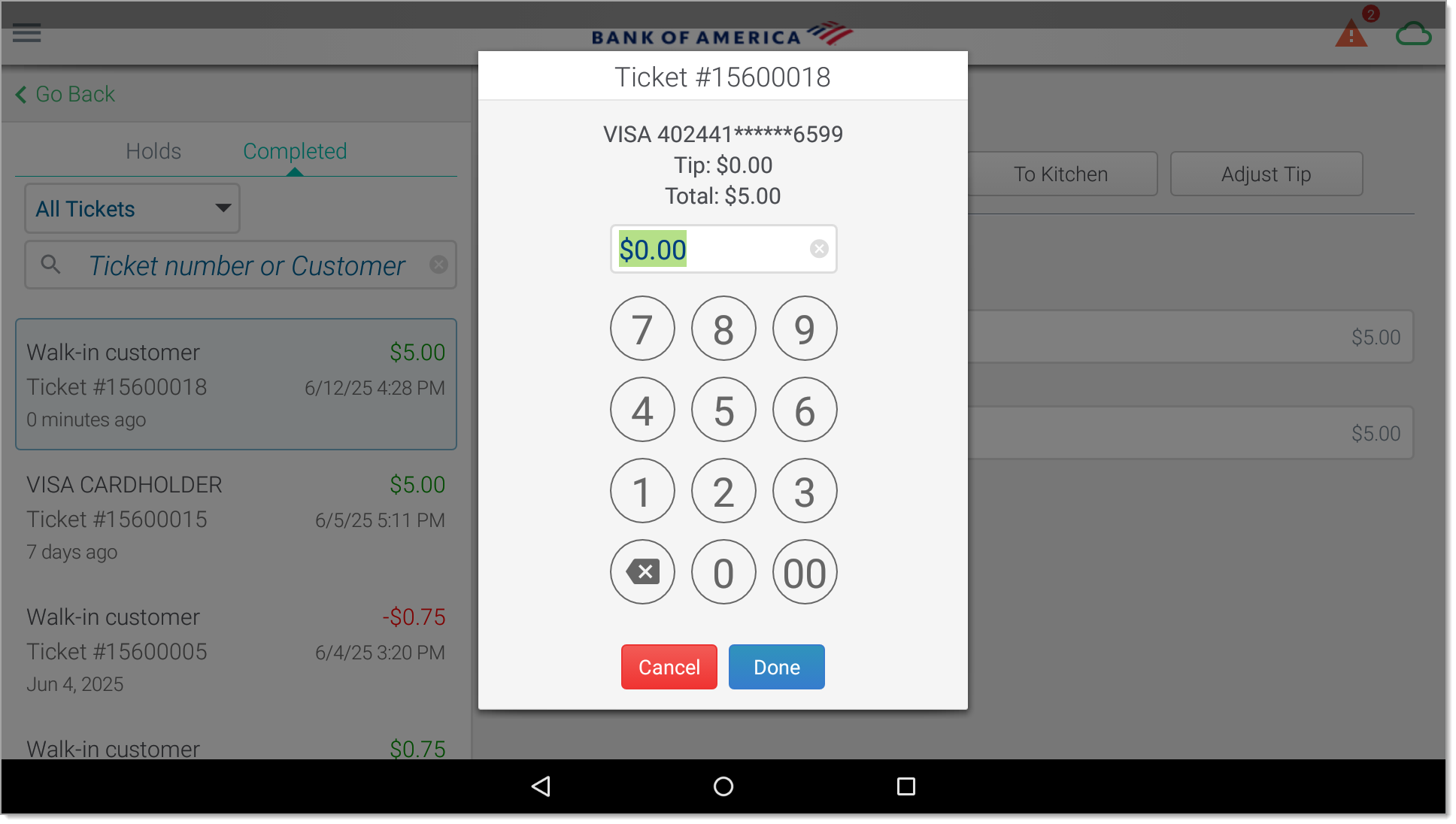 Number pad to add tips