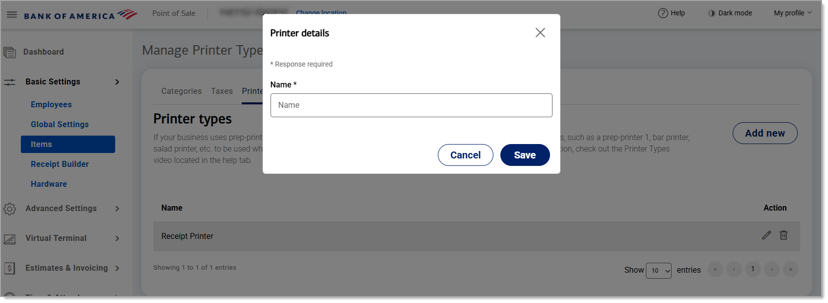 Printer Details pop up to create new name.