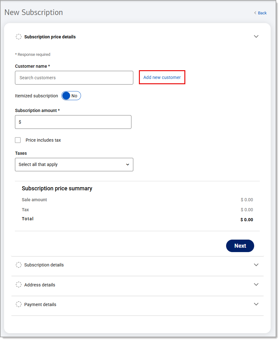Add new customer highlighted