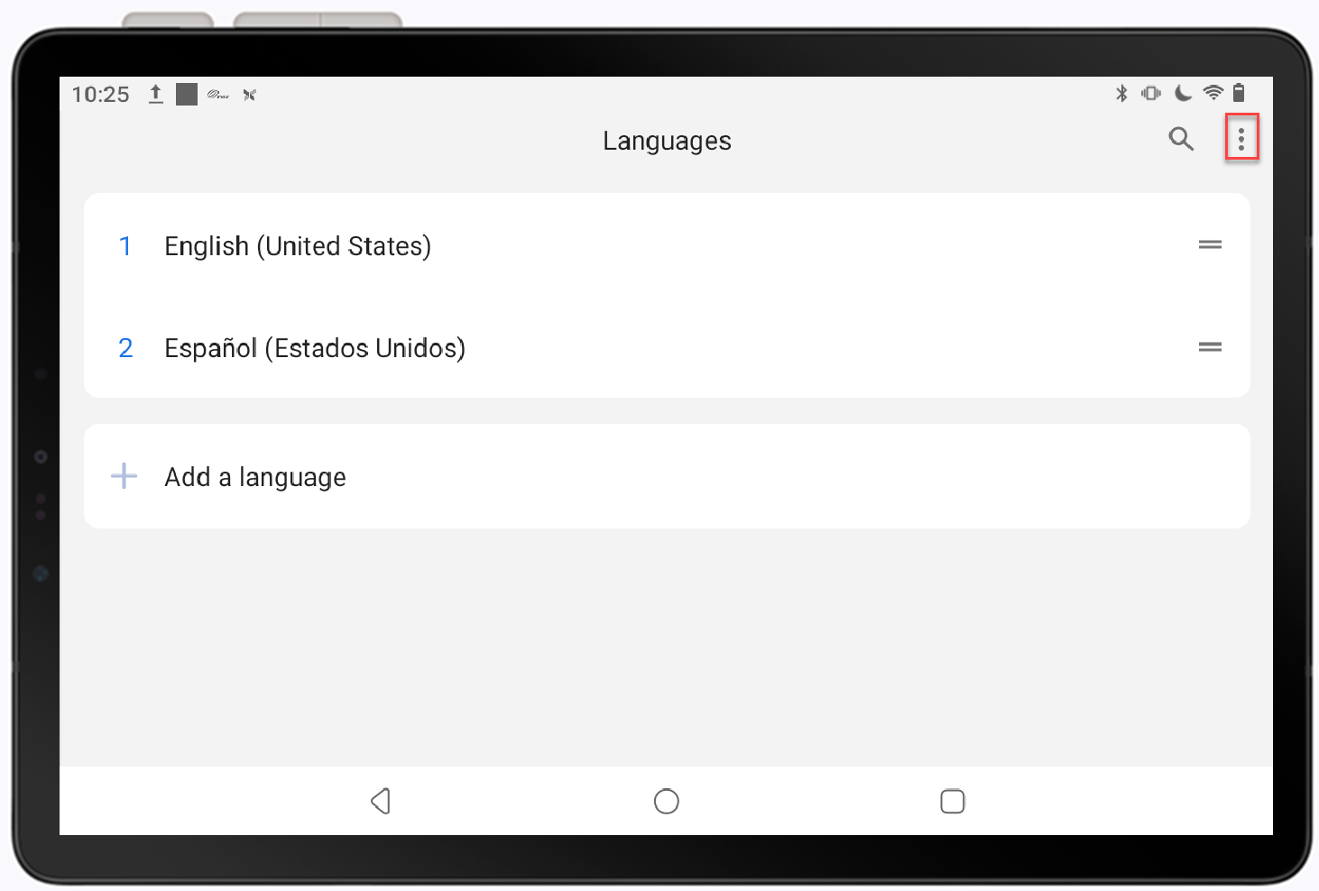 menu option selected in languages