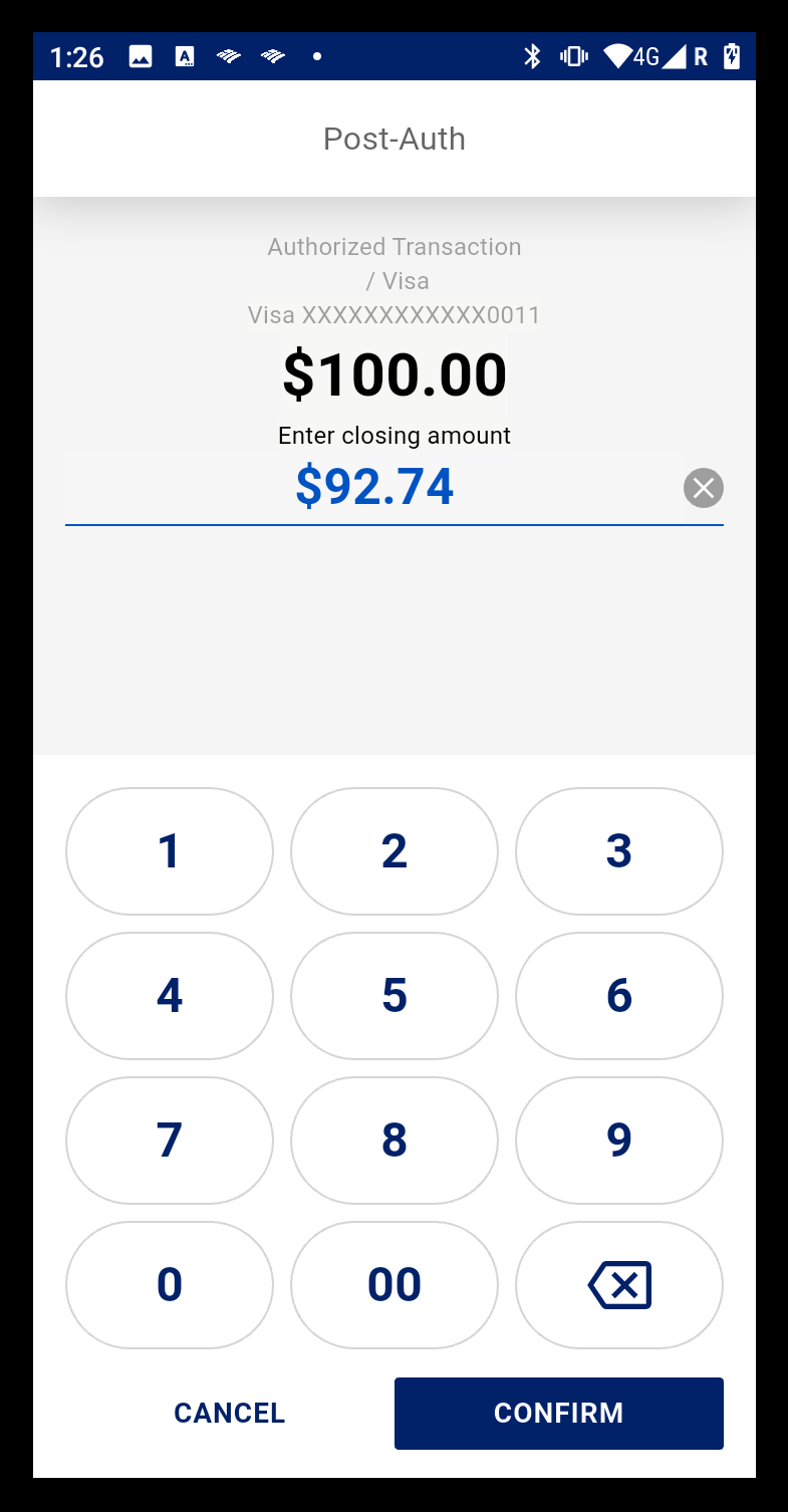 confirm final post auth amount