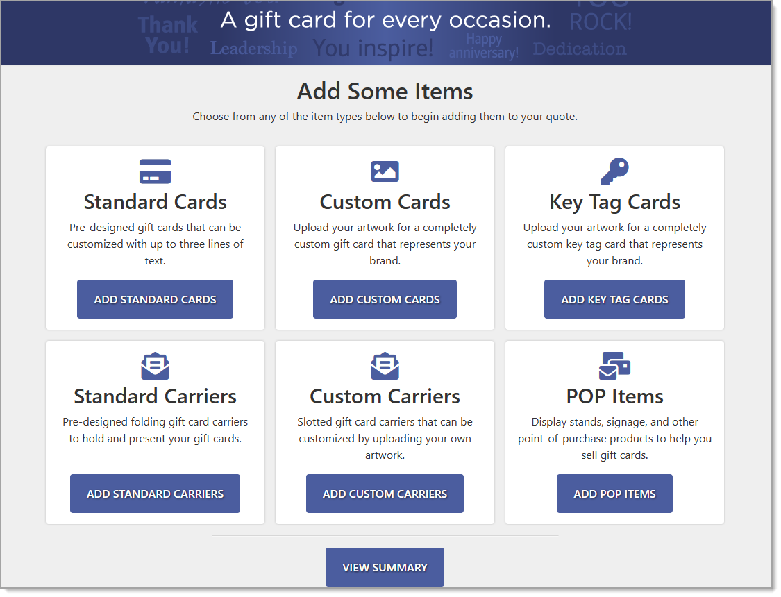 Item options on the Card Market site.