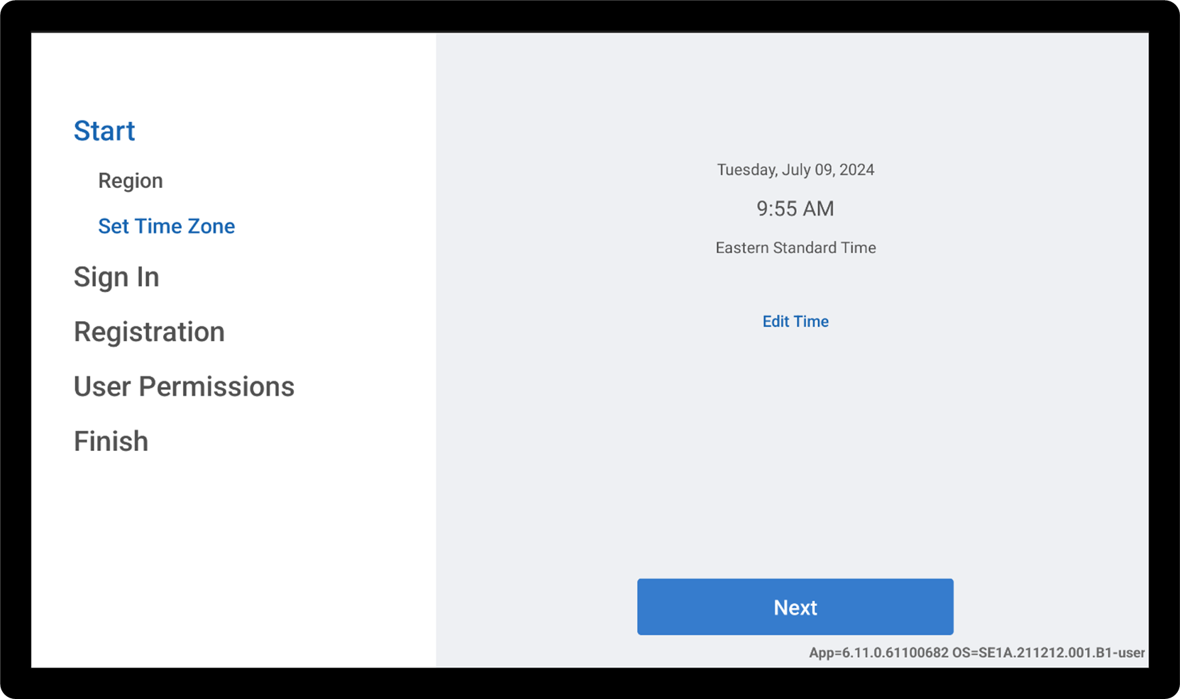 registration time screen