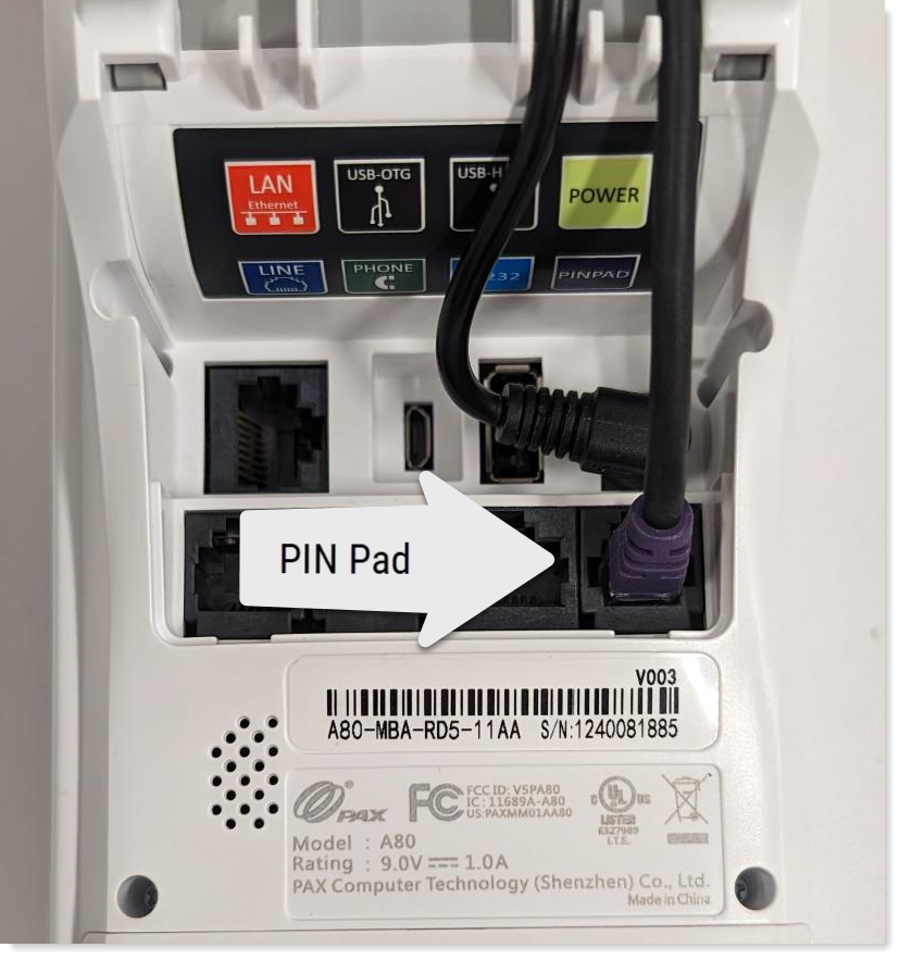 SP30 PIN Pad Connection to the A80 Terminal - Merchant Help