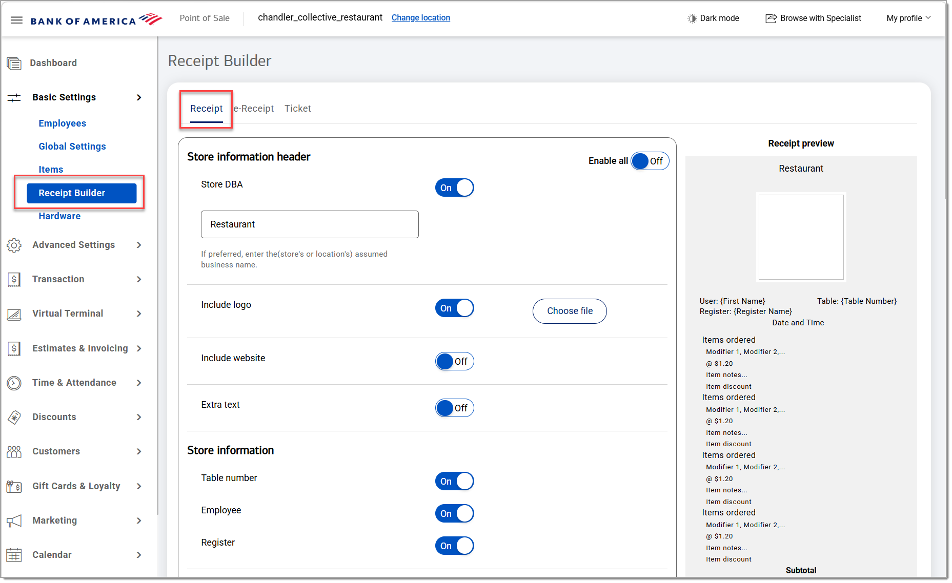 receipt builder