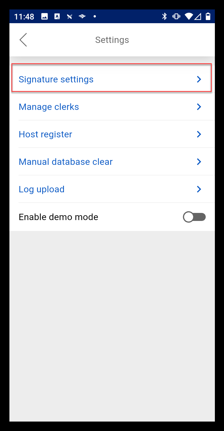 Signature settings option