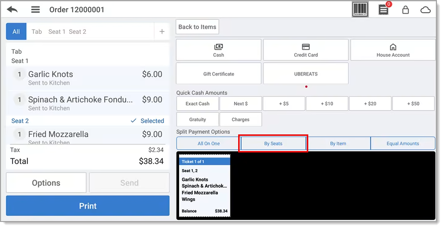 By Seats highlighted in the ticket details.