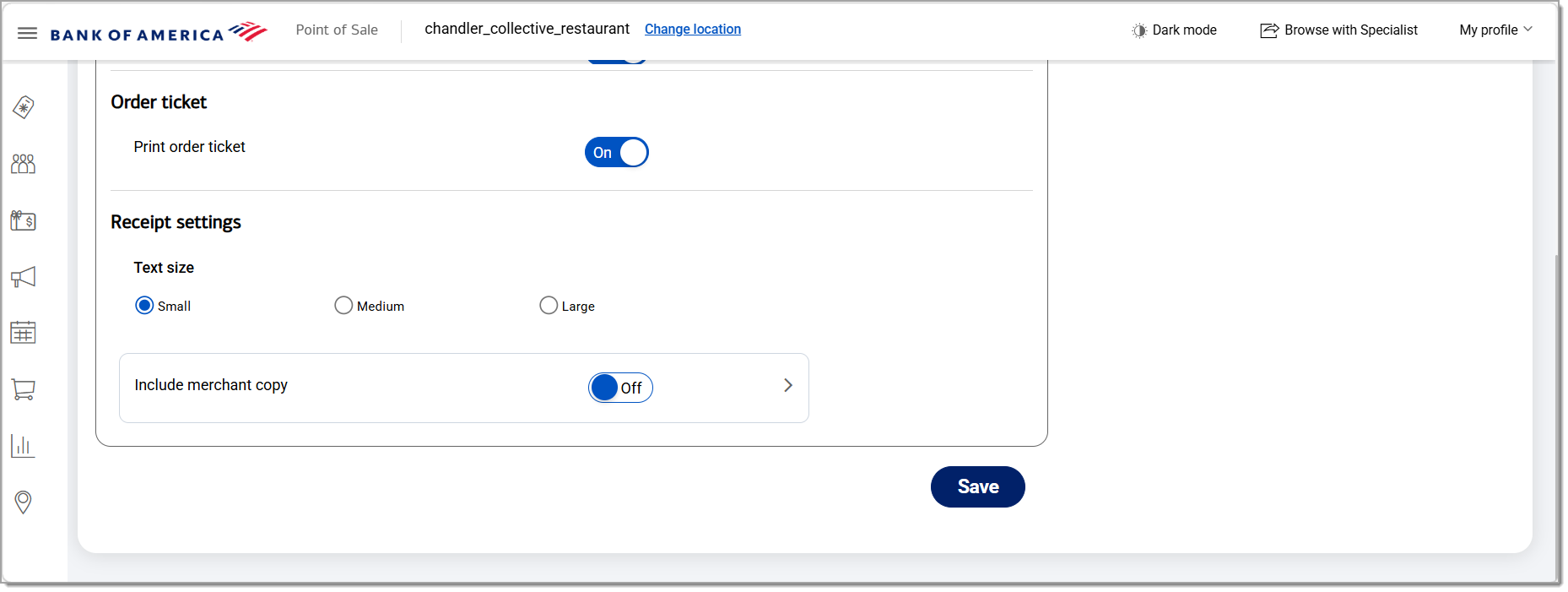 print receipt order ticket and receipt settings