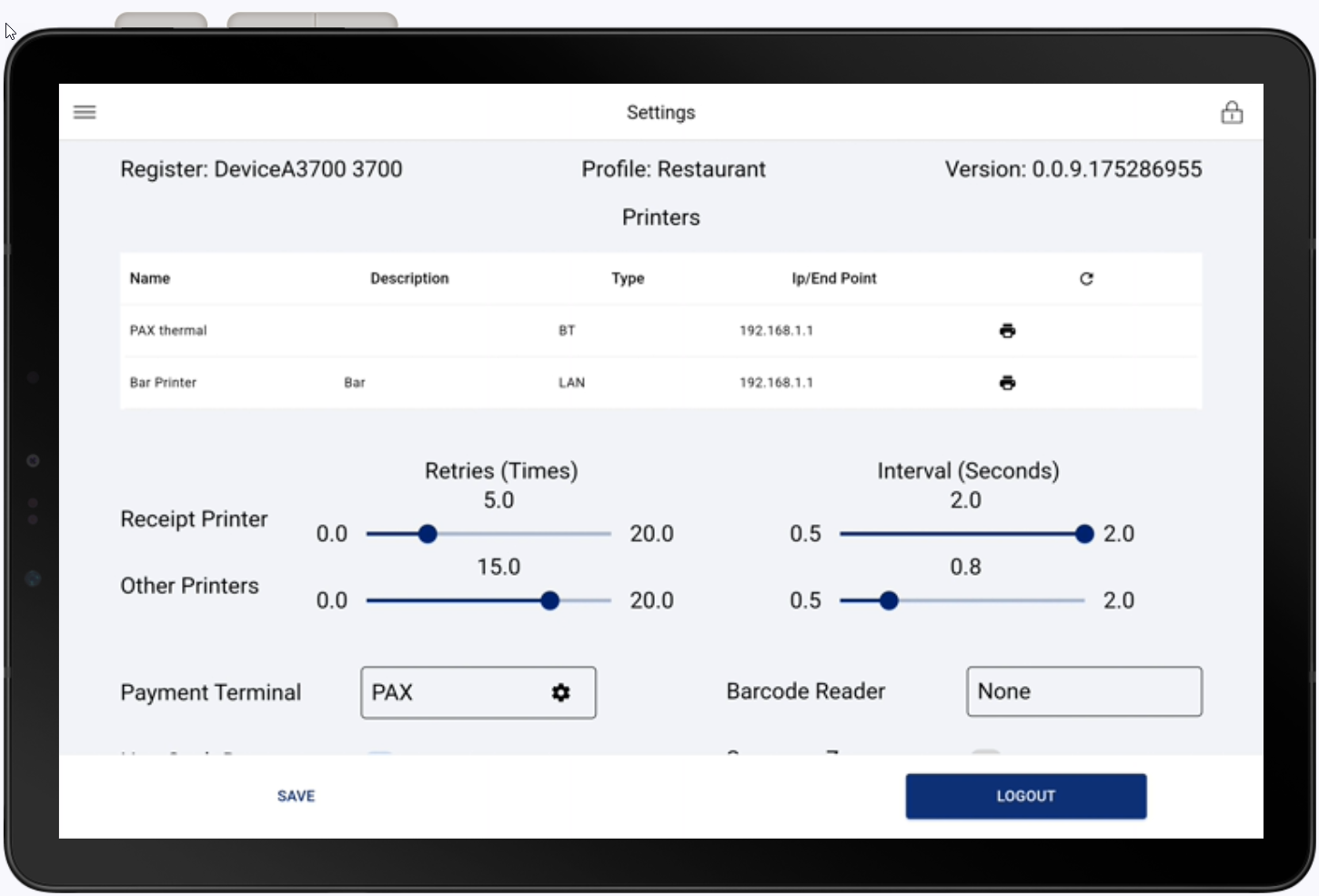 app hardware settings