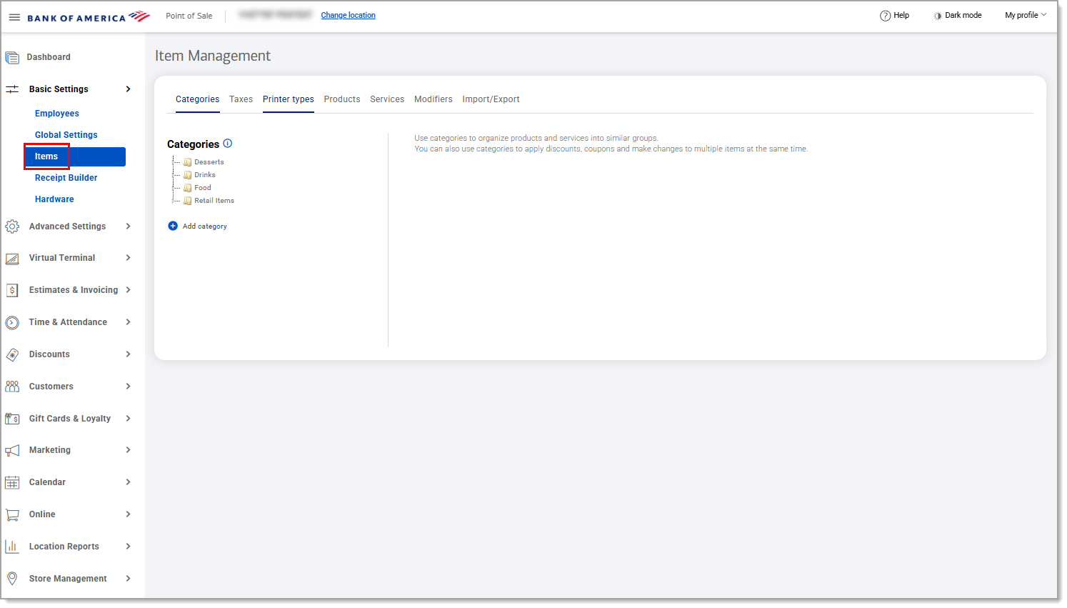 Items highlighted under Basic Settings of the navigation menu.