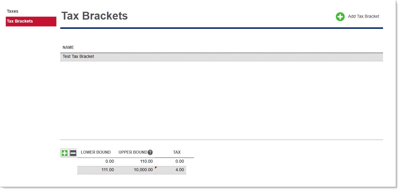Tax Brackets screen