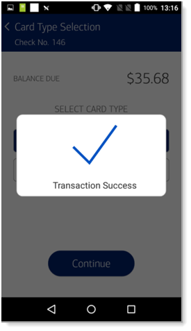 Transaction Success status message