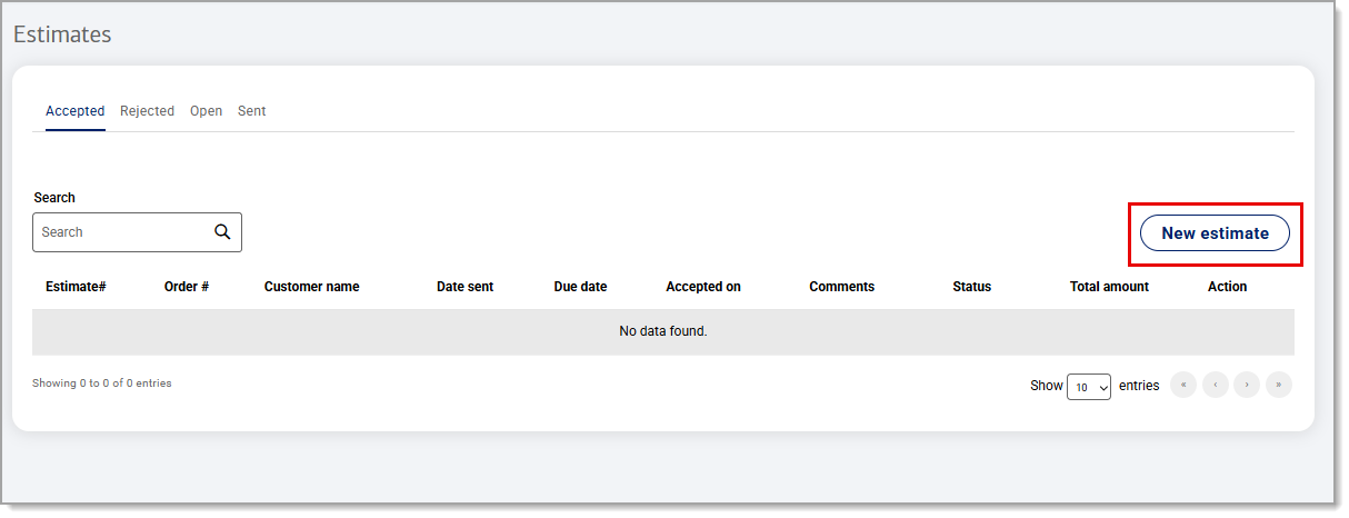 New estimate button highlighted under the Accepted tab.