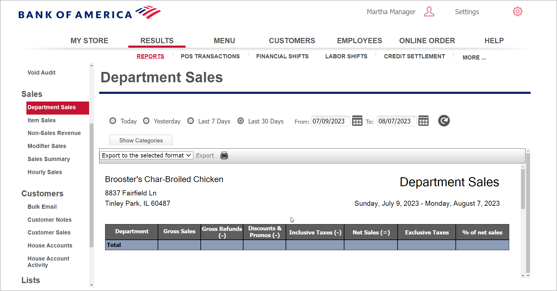 Department sales view