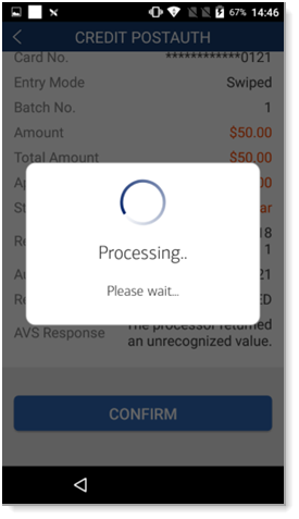 Processing status message