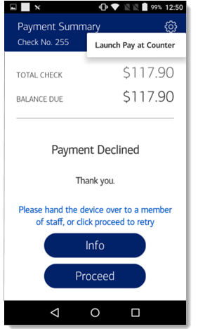 Launch Pay at Counter menu option