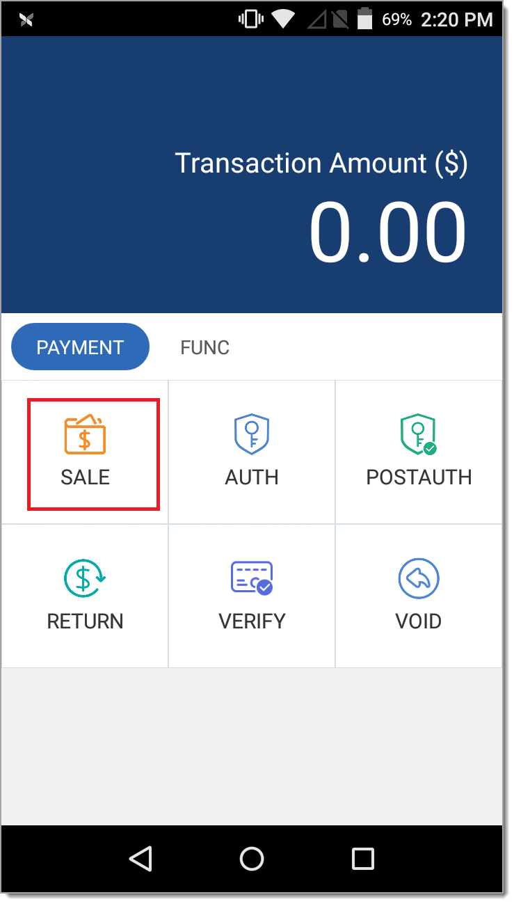 Payments Tab: Sale option.