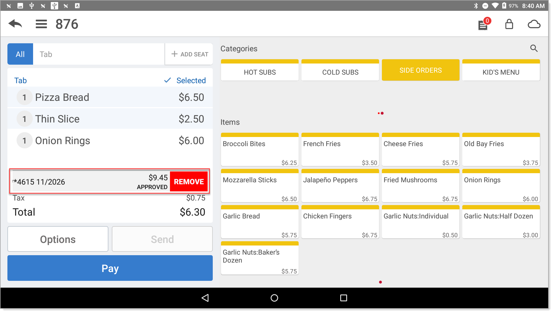 Remove button to remove a tendered amount