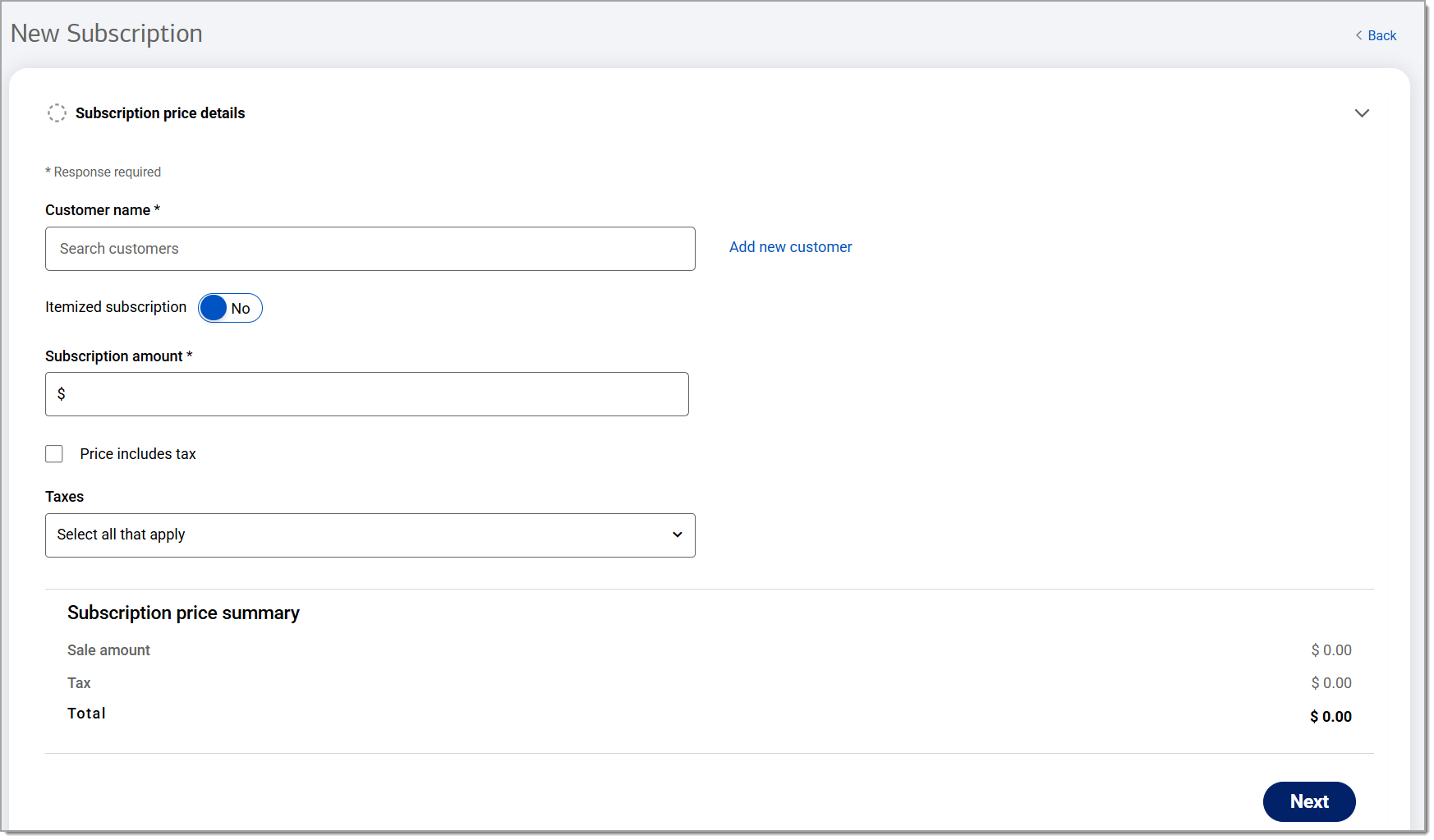 recurring billing subscription price details