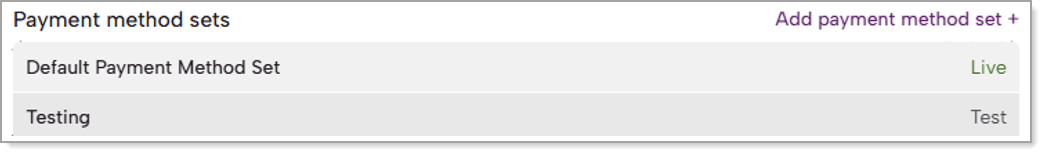 FoxyCart Payment method sets screen