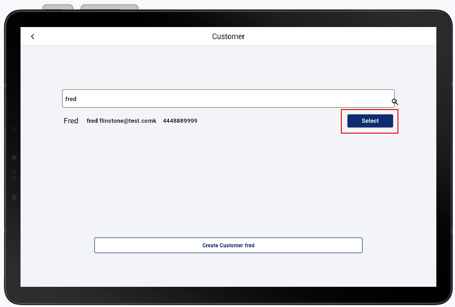 Select highlighted from the display customer search results.