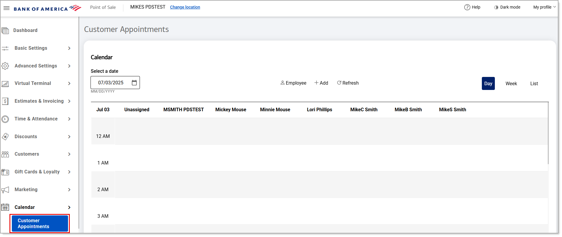 Customer Appointments menu option