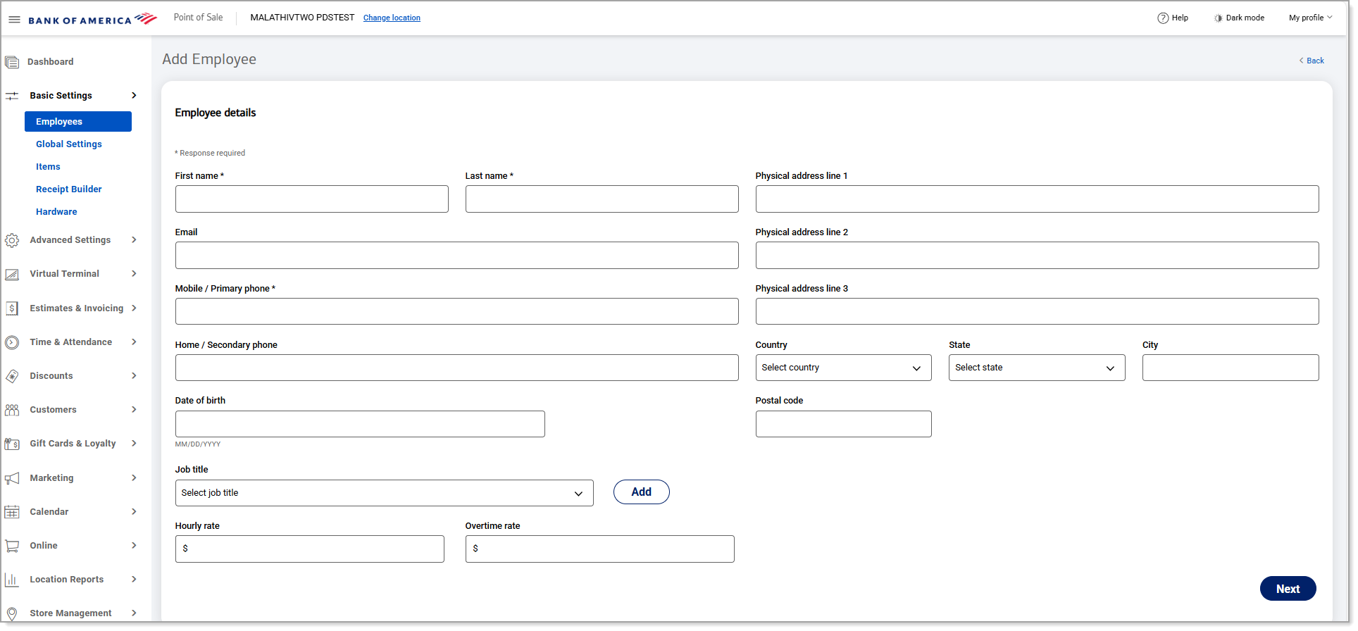Employee details screen