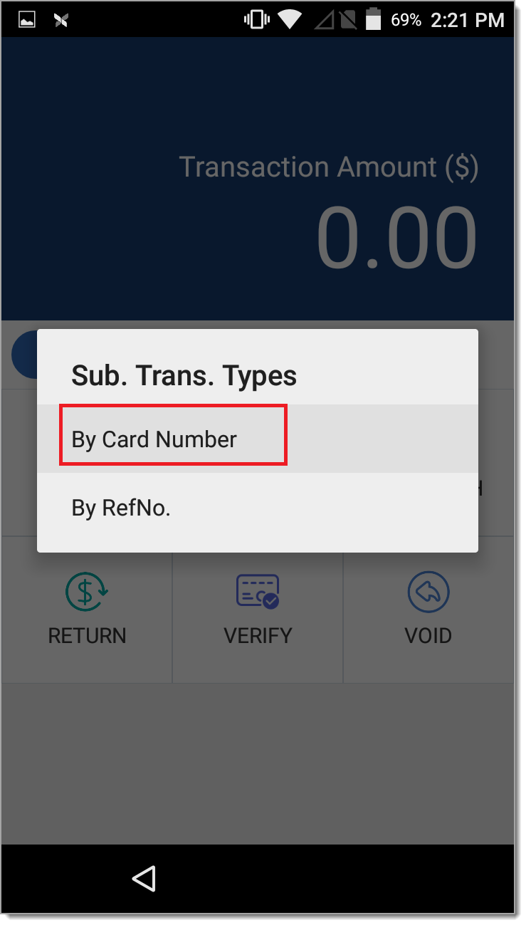 Sub Trans Types: By Card Number highlighted