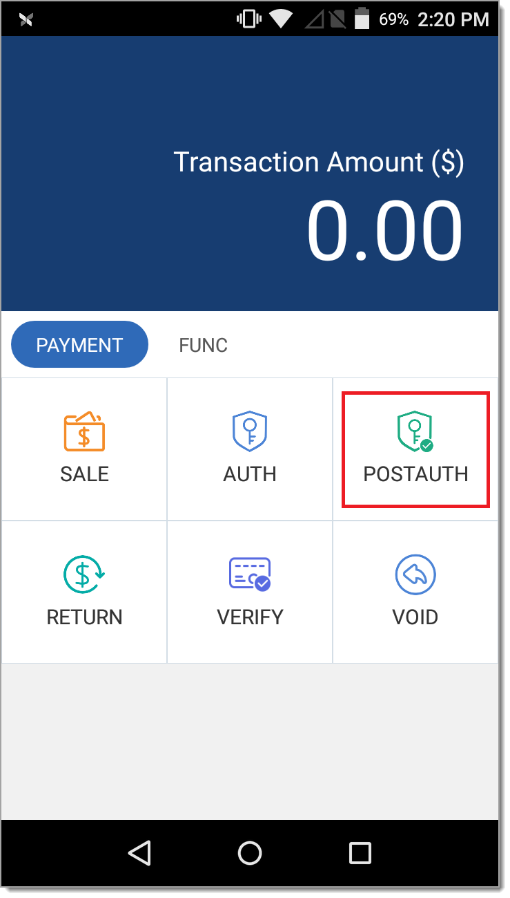 Payment Tab, POSTAUTH option