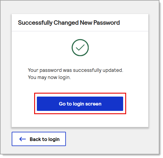 Go to login screen highlighted.