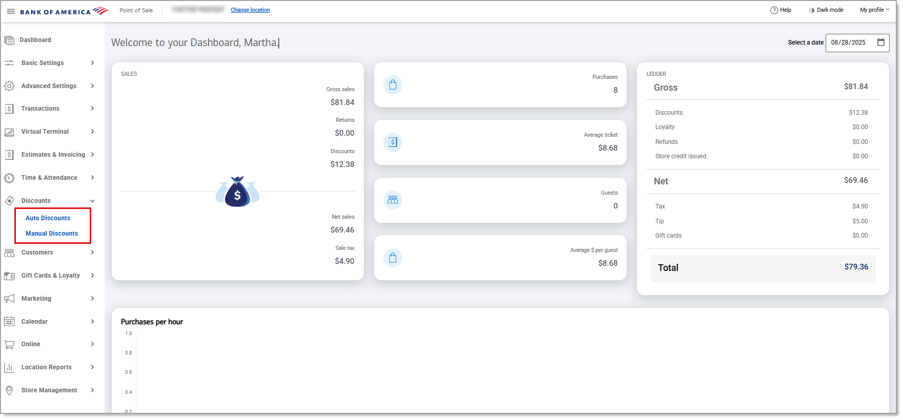 Auto Discounts and Manual Discounts highlighted in the navigation menu of the Back Office.