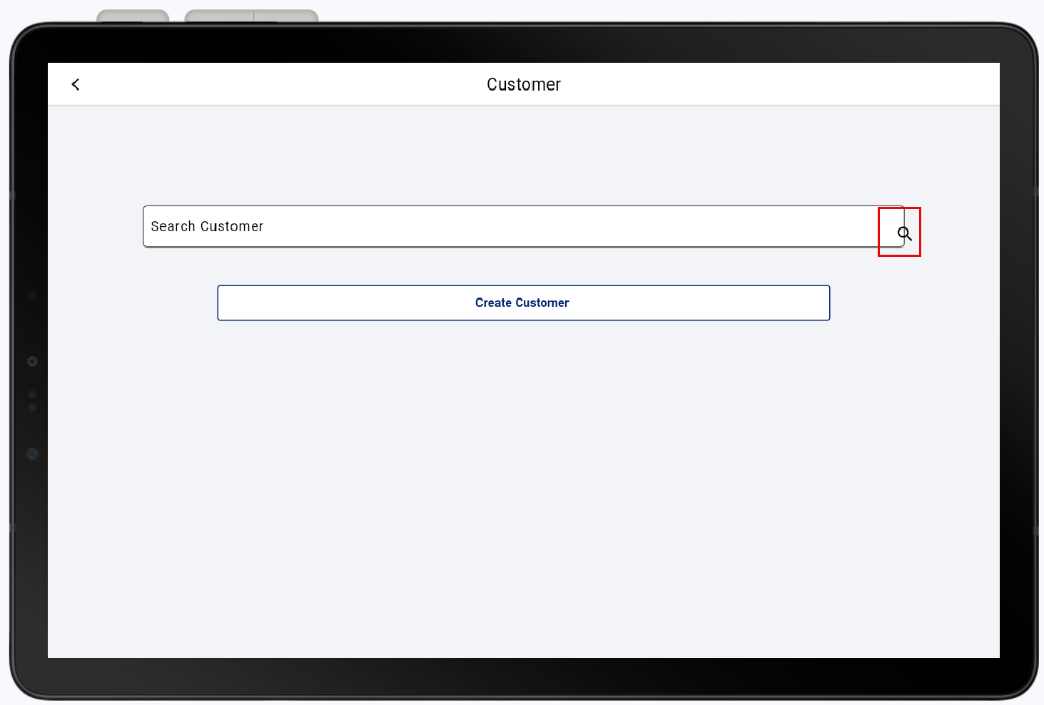 Search icon highlighted in the customer search screen.