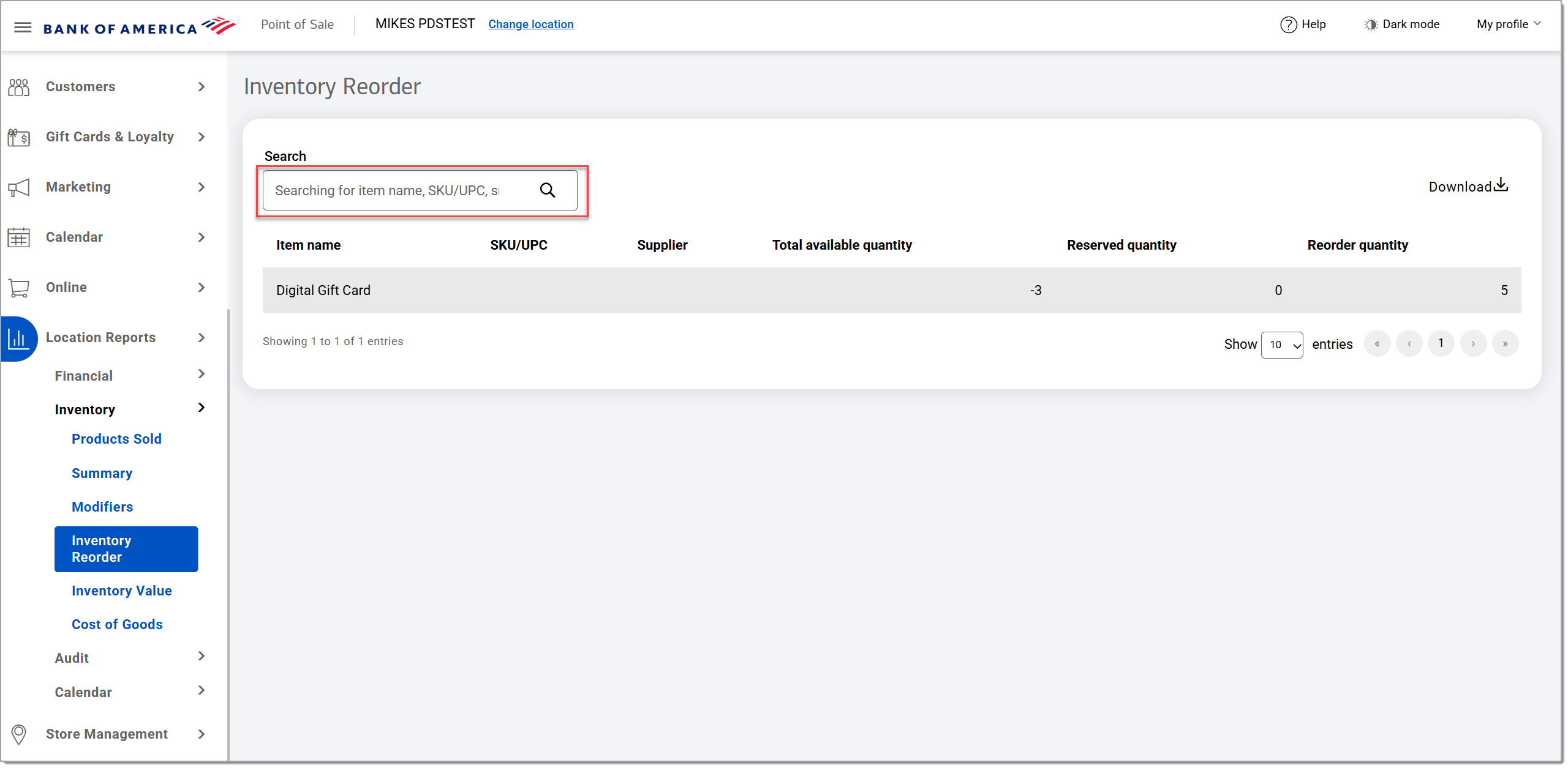 inventory reorder search