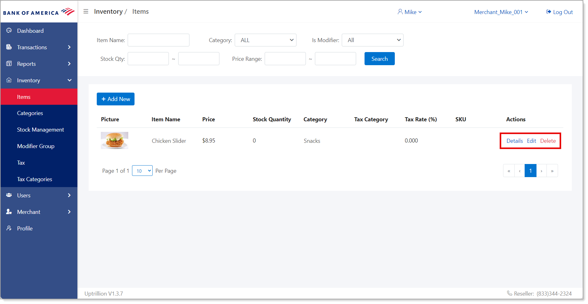 mpos inventory item actions