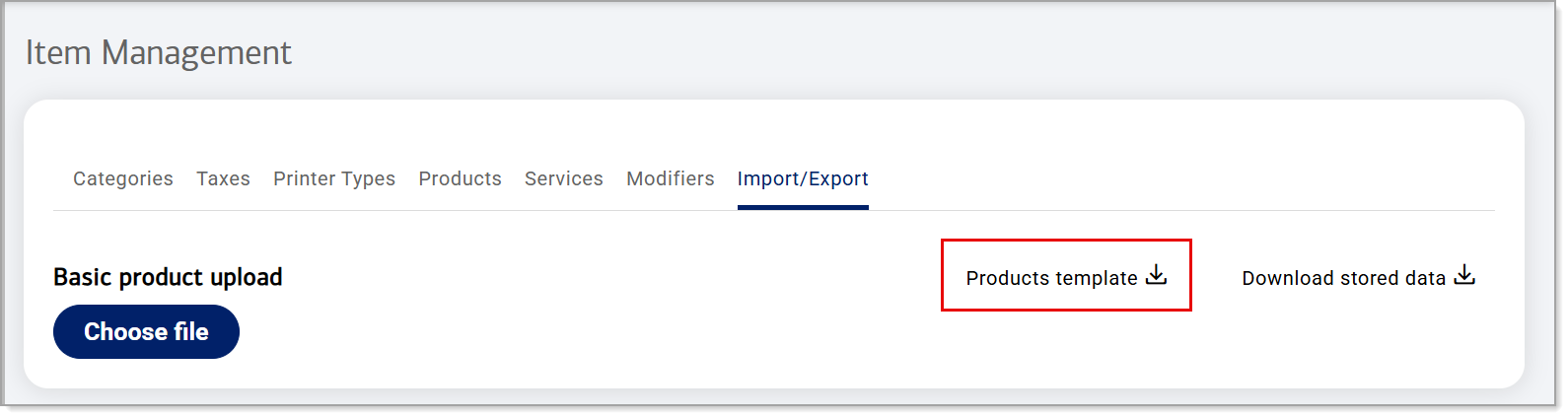 Products template download option