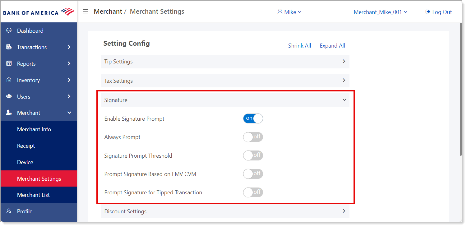 mpos signature settings