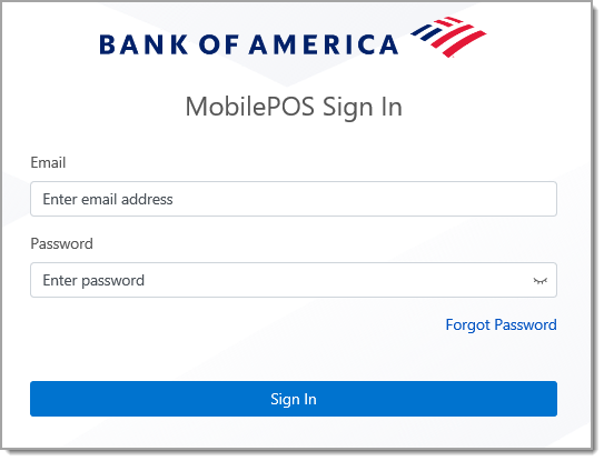 MobilePOS Dashboard sign in screen